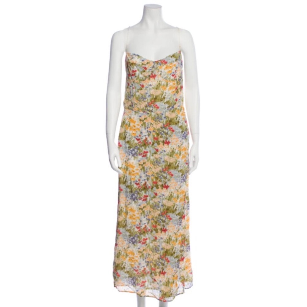 Reformation Floral Slip Midi Dress — Yellow, Green, Red, Purple